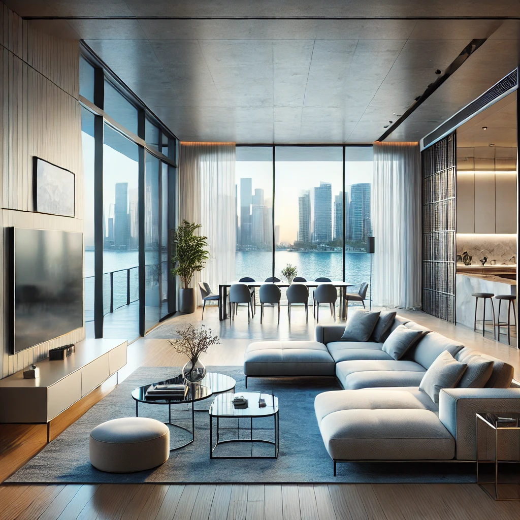 Modern waterfront apartment interior